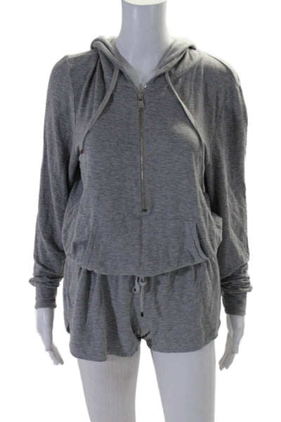 Haute Hippie Womens Long Sleeve half Zip Hooded Romper Gray Size M