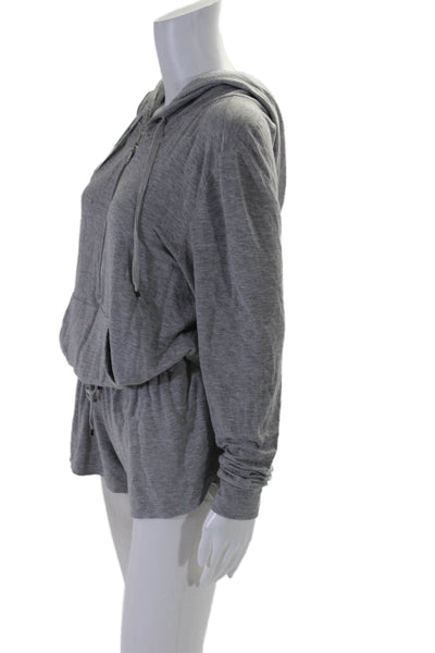 Haute Hippie Womens Long Sleeve half Zip Hooded Romper Gray Size M