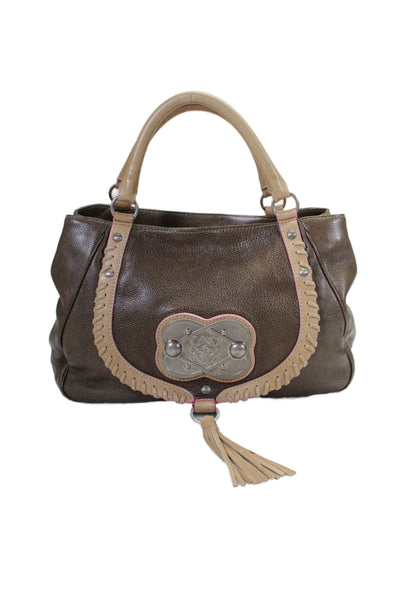 Loewe Womens Leather Anagram Medallion Zipped Flap Tote Handbag Brown