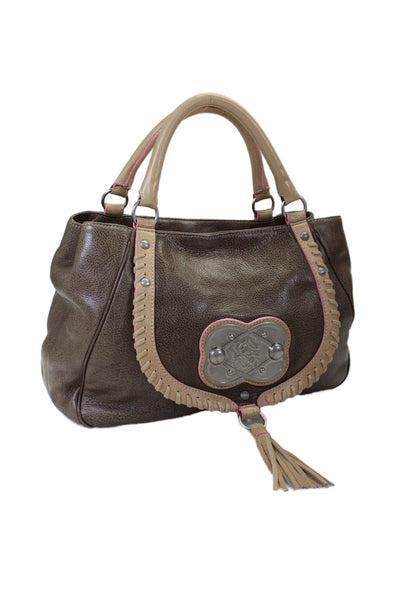 Loewe Womens Leather Anagram Medallion Zipped Flap Tote Handbag Brown