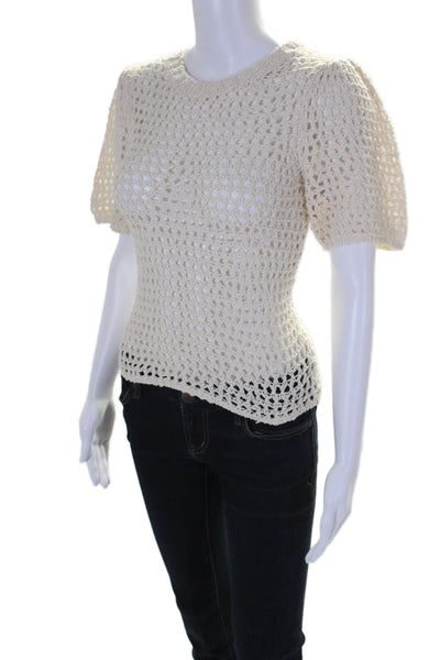 Joie Womens Short Sleeve Semi Transparent Knit Sweater Top Cream Sizwe XXS