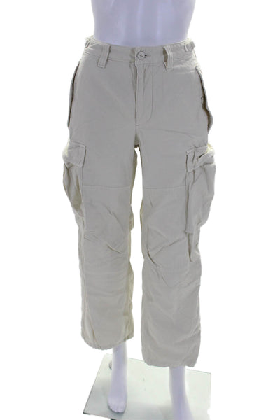 TNA Womens Cotton Lined Zip Textured Straight Cargo Pants Cream Size 00