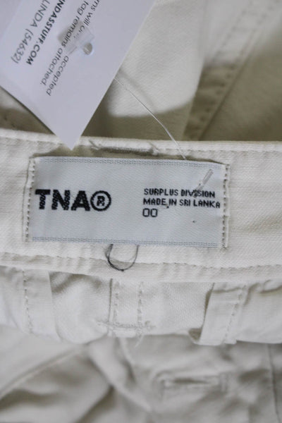 TNA Womens Cotton Lined Zip Textured Straight Cargo Pants Cream Size 00