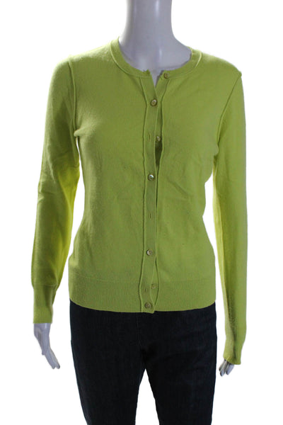 Todd & Duncan Womens Cashmere Button Down Sweater Cardigan Neon Green Size S