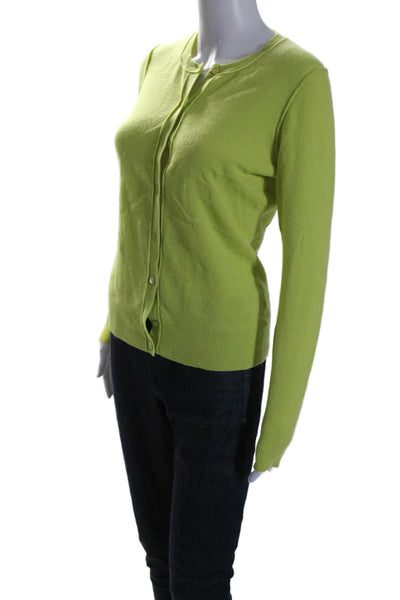 Todd & Duncan Womens Cashmere Button Down Sweater Cardigan Neon Green Size S