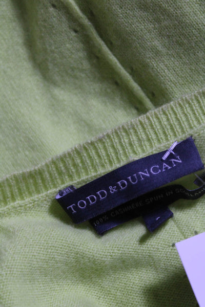 Todd & Duncan Womens Cashmere Button Down Sweater Cardigan Neon Green Size S