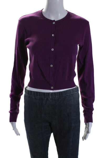 Agnes B Womens Cotton Tight Knit Long Sleeve Sweater Cardigan Plum Purple Size S