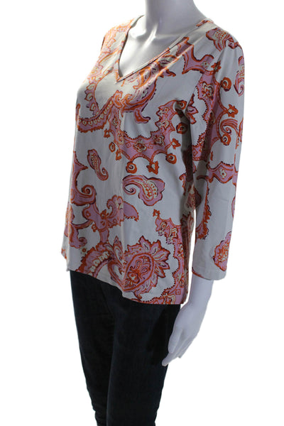 J. Mclaughlin Womens Floral Print V-Neck Long Sleeve Blouse Top Pink Size L