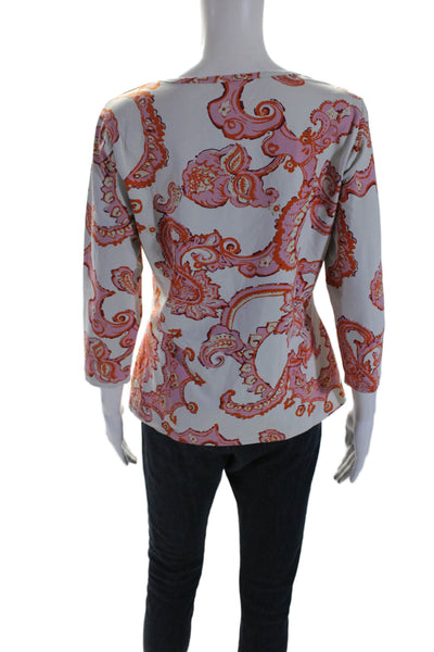 J. Mclaughlin Womens Floral Print V-Neck Long Sleeve Blouse Top Pink Size L