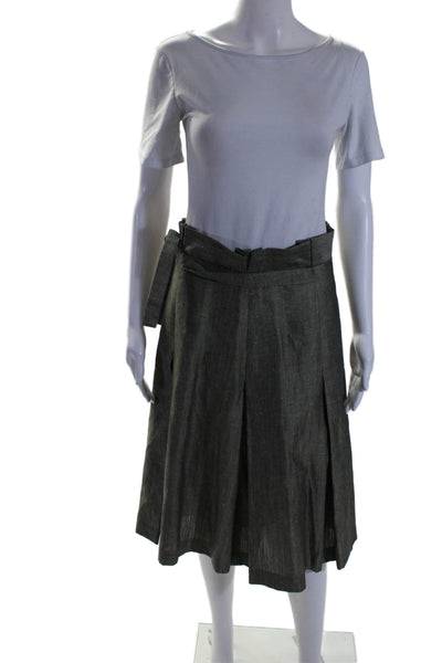 Bill Blass Womens Wool Pleated Tied Midi A-Line Slip-On Skirt Gray Size 8