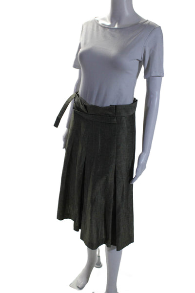 Bill Blass Womens Wool Pleated Tied Midi A-Line Slip-On Skirt Gray Size 8