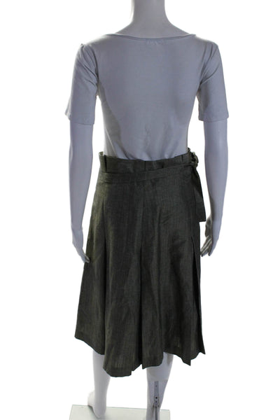 Bill Blass Womens Wool Pleated Tied Midi A-Line Slip-On Skirt Gray Size 8