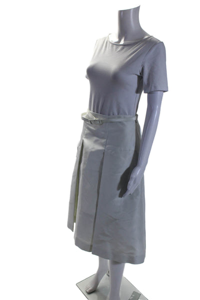 Bill Blass Womens Zipped Pleated A-Line Midi Belted Slip-On Skirt White Size 8