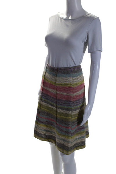 Akris Womens Linen Woven Textured Darted Fringed A-Line Skirt Green Size 8