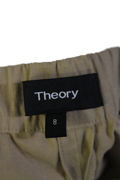 Theory Women's Elastic Waist Pull-On Flat Front Straight Leg Pants Beige Size 8