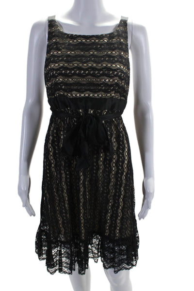 Milly Womens Lace Sleeveless Ruffle Trim Midi Dress Black Size 2