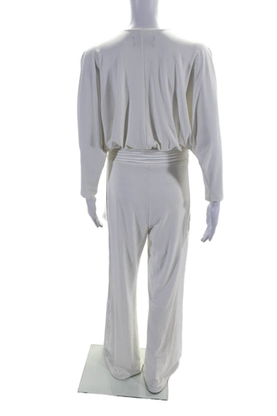 Zhivago Womens Long Sleeves V Neck Belted Wide Leg Jumpsuit White Size Large