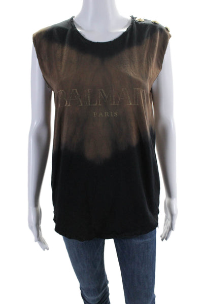 Balmain Womens Tie Dye Print Button Shoulder Tank Top Black Brown Size EUR 38