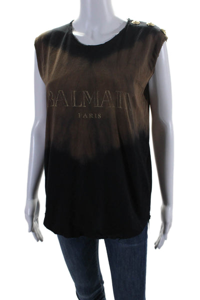 Balmain Womens Tie Dye Print Button Shoulder Tank Top Black Brown Size EUR 38