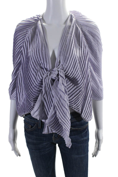 LPA Womens Pleated Short Sleeves Wrap Blouse Lavender Purple Size Small