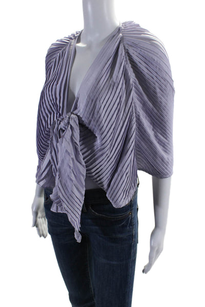 LPA Womens Pleated Short Sleeves Wrap Blouse Lavender Purple Size Small