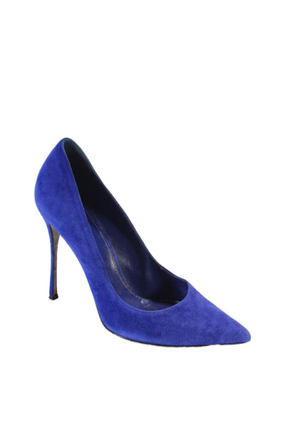 Sergio Rossi Womens Suede Pointed Toe Slide On Stiletto Pumps Blue Size 40 10