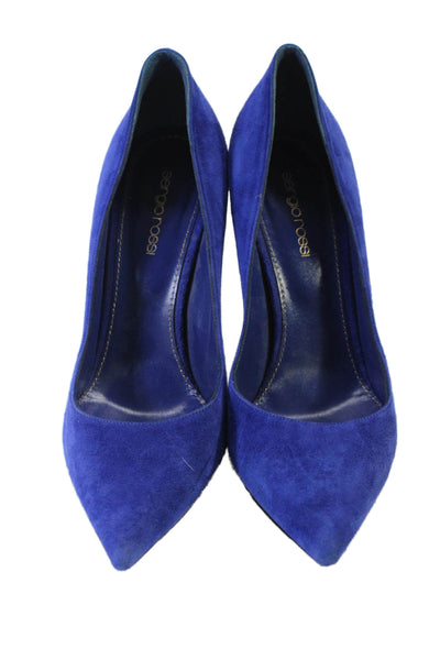 Sergio Rossi Womens Suede Pointed Toe Slide On Stiletto Pumps Blue Size 40 10