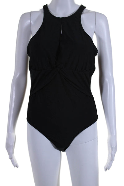 Helen Jon Women's High Neck Key Hole One Piece Swimsuit Black Size L