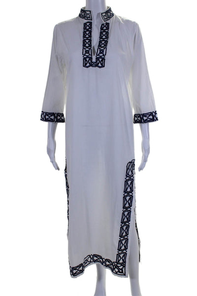 Gretchen Scott Women's 3/4 Sleeves Slit Hem Embroidered Maxi Dress White Size S