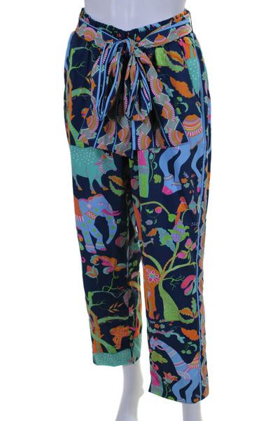 Gretchen Scott Women's Elastic Waist Belted Straight Leg Floral Pants Size S