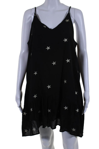 Generation Love Womens Stars Print V Neck Sun Dress Black Gold Size Medium