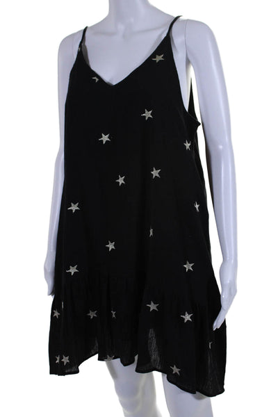 Generation Love Womens Stars Print V Neck Sun Dress Black Gold Size Medium