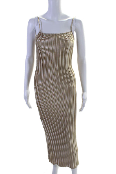 Petal + Pup Womens Metallic Ribbed Textured Pullover Slip Dress Beige Size S