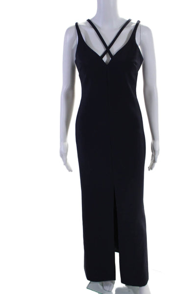 Likely Womens V-Neck Strappy Zipped Front Slit Slip-On Maxi Gown Navy Size 4