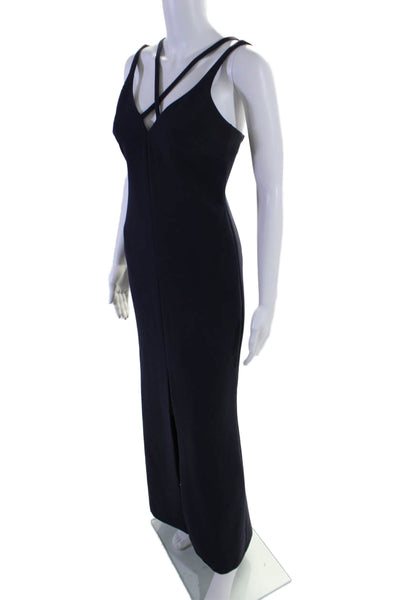 Likely Womens V-Neck Strappy Zipped Front Slit Slip-On Maxi Gown Navy Size 4