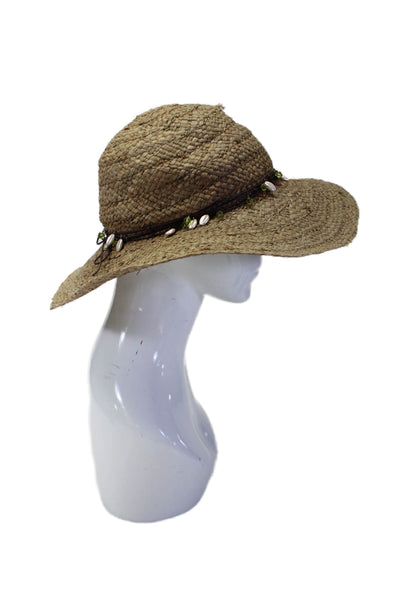 Hat Attack Womens Raffia Beaded Band Texture Slip-On Wide Brim Hat Brown Size OS