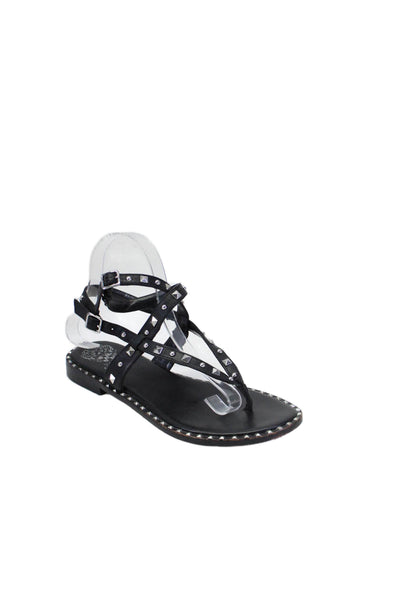 Vince Camuto Womens Leather Studded Strappy Buckled T-Strap Sandals Black Size 7