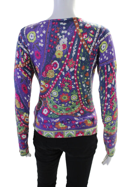Kenzo Womens Silk Floral Print Sequin V-Neck Long Sleeve Top Multicolor Size 38