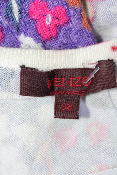 Kenzo Womens Silk Floral Print Sequin V-Neck Long Sleeve Top Multicolor Size 38