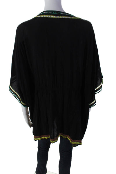 Nanette Lepore Womens Black Embroidered V-neck Short Sleeve Blouse Top Size XS