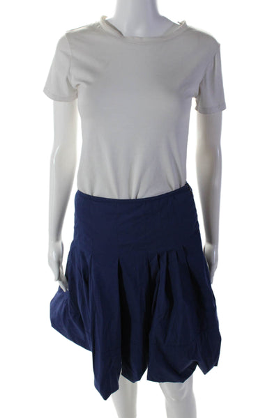 Prada Womens Cotton Pleated Front Lined Bubble Hem Short Skirt Navy Blue Size 38