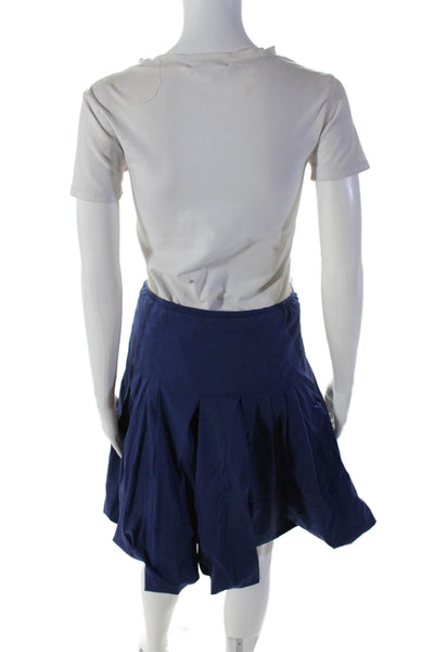 Prada Womens Cotton Pleated Front Lined Bubble Hem Short Skirt Navy Blue Size 38