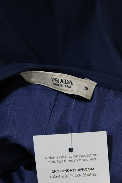 Prada Womens Cotton Pleated Front Lined Bubble Hem Short Skirt Navy Blue Size 38