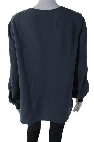 Lafayette 148 New York Womens Long Sleeve V Neck Blouse Blue Size M