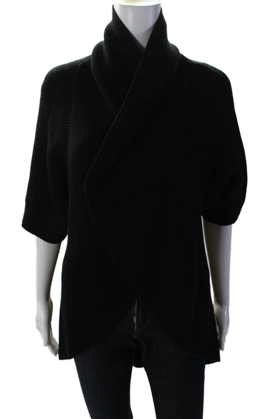 Vince Camuto Womens Cotton Short Sleeve Open Front Cardigan Black Size L