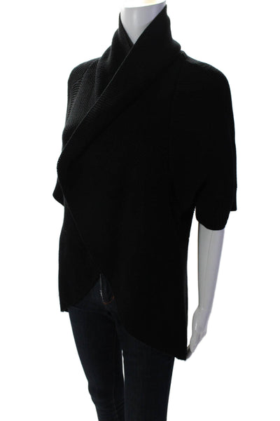 Vince Camuto Womens Cotton Short Sleeve Open Front Cardigan Black Size L