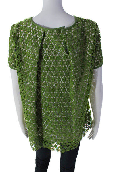 Tory Burch Women's Round Neck Short Sleeves Cotton Crochet Blouse Green Size S