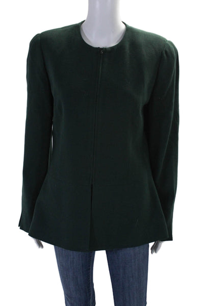 Carlisle Womens Wool Dark Green Full Zip Crew Neck Long Sleeve Jacket Size 6