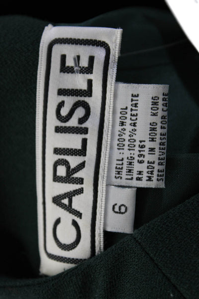 Carlisle Womens Wool Dark Green Full Zip Crew Neck Long Sleeve Jacket Size 6