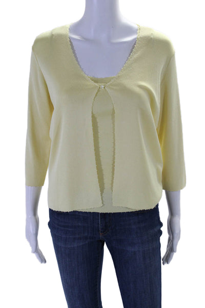 Carlisle Womens Silk Yellow Beaded Detail 3/4 Sleeve Cardigan Tank Top Set SizeS